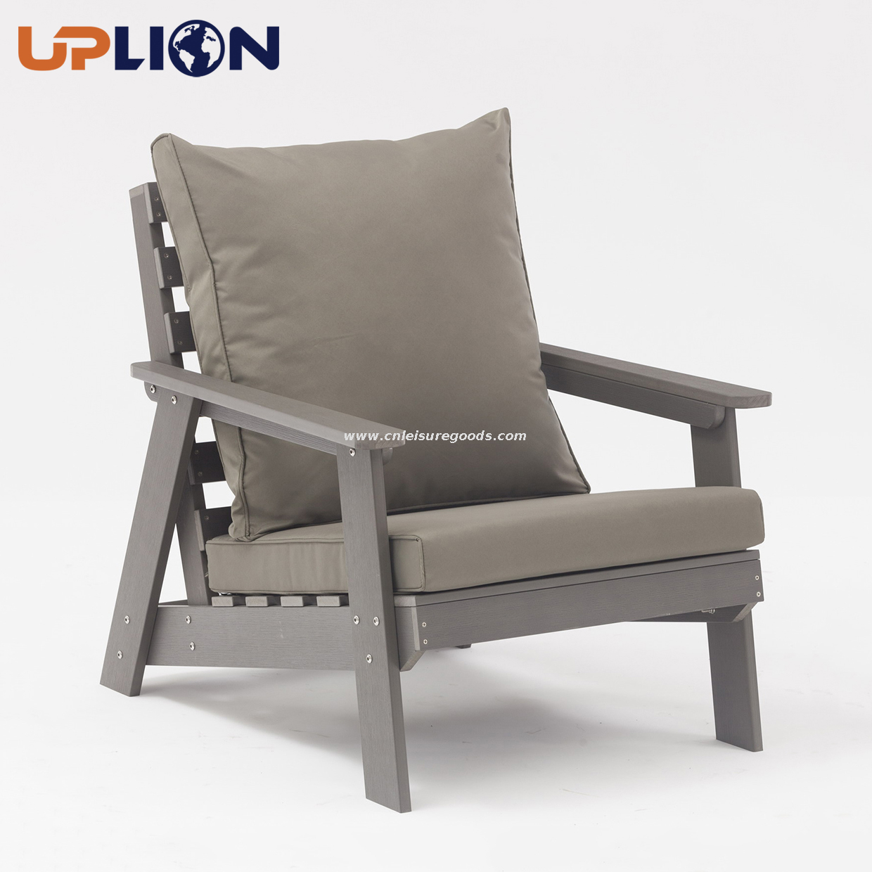 Uplion Garden Furniture KD Structure Waterproof Chair with Cushion Plastic Wood Coffee Dining Chair