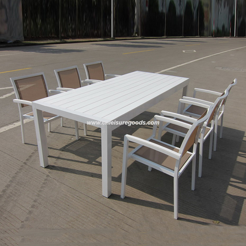 Uplion Luxury Outdoor Furniture Plastic Wood Table Chair Garden Patio Dining Table and Chairs Set