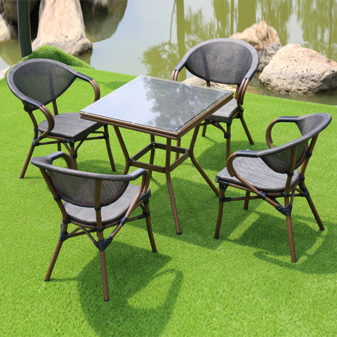 Wholesale indoor-outdoor cheap aluminum bamboo look teslin bistro coffee chair furniture garden 