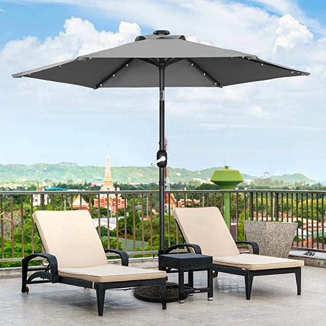 Uplion 2.7M Solar Panel Patio Umbrella Waterproof Garden Restaurant Umbrella Outdoor