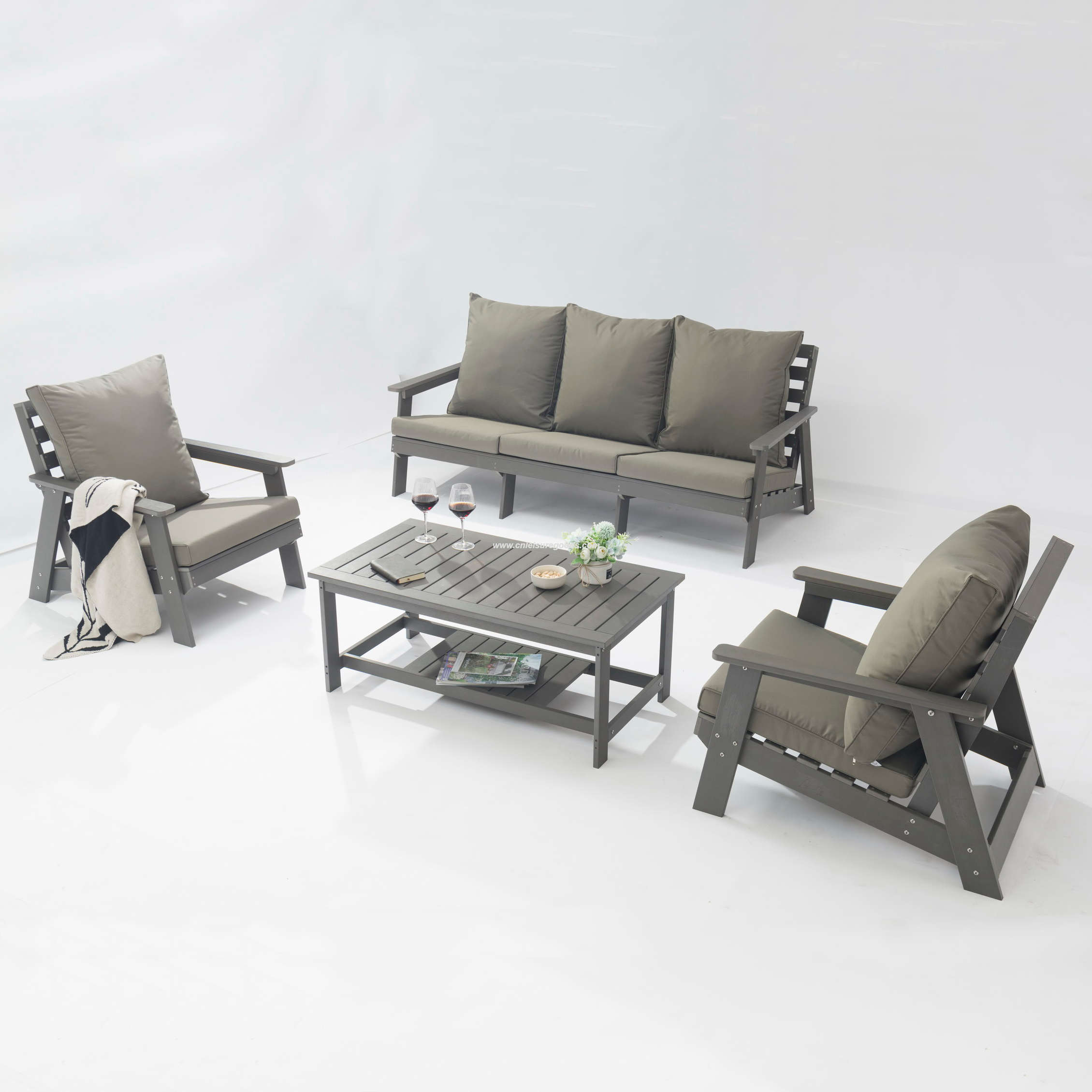 Uplion Outdoor Furniture Waterproof Garden Table Chair Set Patio Plastic Wood Sofa Set