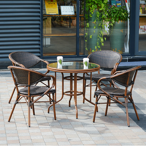 Uplion Garden Indoor-Outdoor Wicker Chair Armrest Chairs Bamboo Look Rattan Bistro Coffee Chair