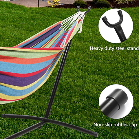 Uplion Adjustable Double Hammock Chair with Stainless Steel Iron Pipe Stand Outdoor Camping Swing Hammock Bed