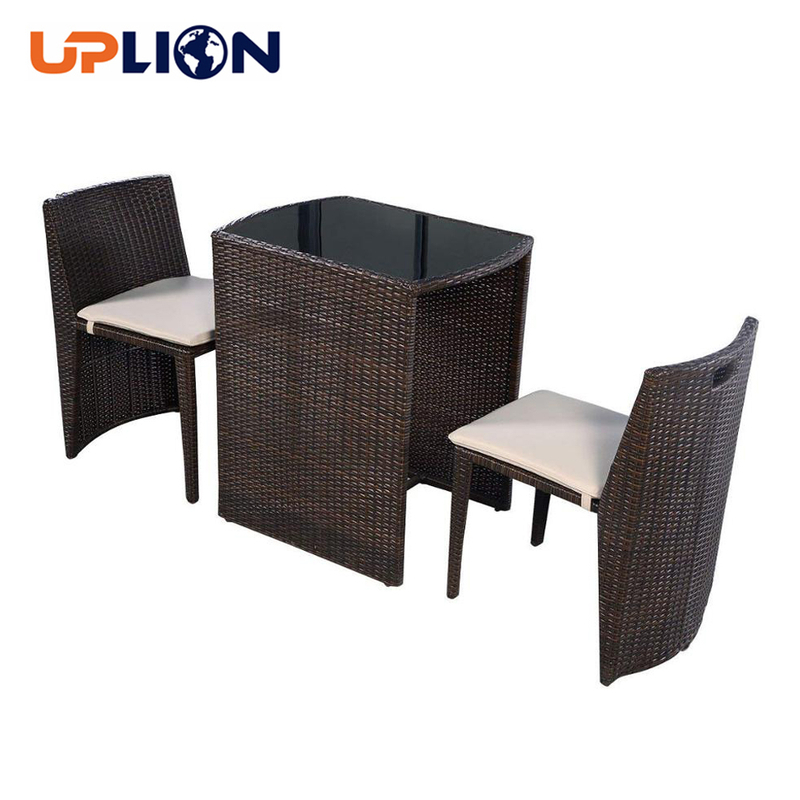 Uplion 3pcs High Quality Bistro Rattan Chair Table Cube Table Set for Patio Balcony and Pub
