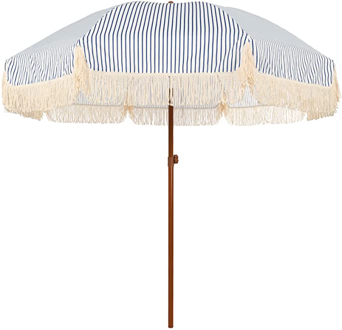 Outdoor fringed beach umbrellas