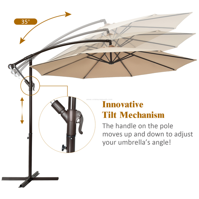 Uplion 10FT Garden Waterproof Cantilever Outdoor Umbrellas Offset Hanging Parasols Patio Umbrella
