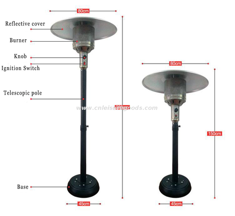 Restaurant Coffee Bar Stainless Floor Standing Umbrella Shape Gas Patio Outdoor Heater