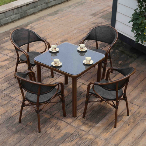 Uplion Garden furniture aluminum bistro cafe table outdoor bamboo look coffee dining table