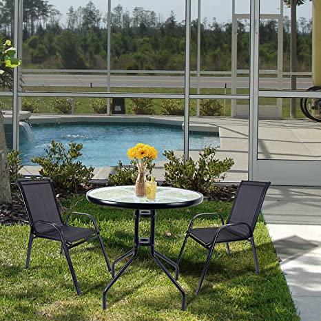 Patio glass table and teslin chair garden furniture set
