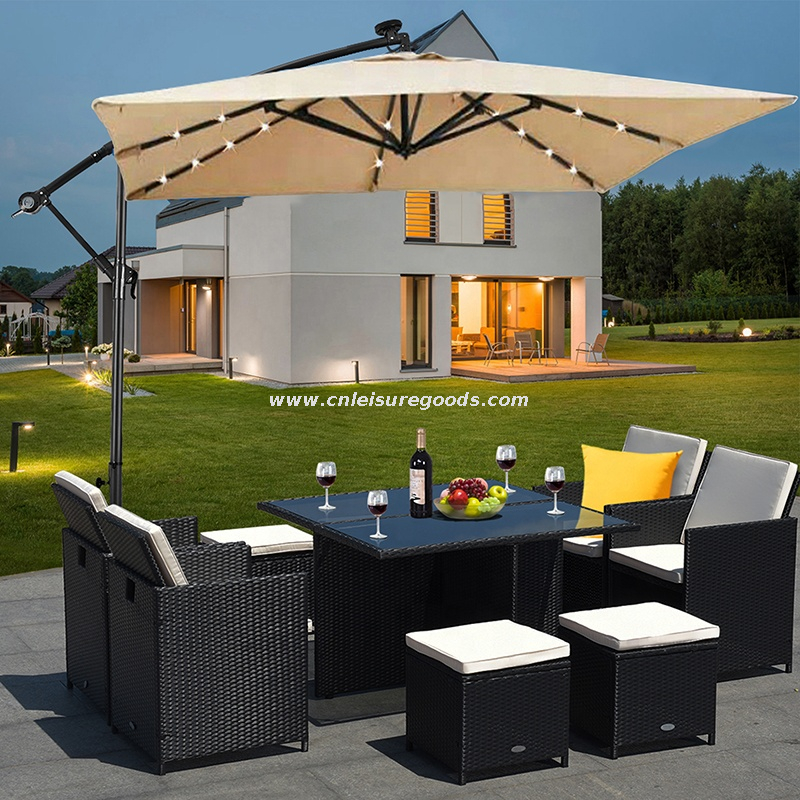 Outdoor Deluxe Premium Furniture Square Solar LED Light Patio Umbrella Parasol Garden Solar LED Light Umbrella