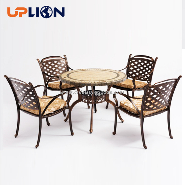 Uplion Luxury Outdoor Patio Ore White Tile Table Cast Aluminum Table And Chair Furniture Set 