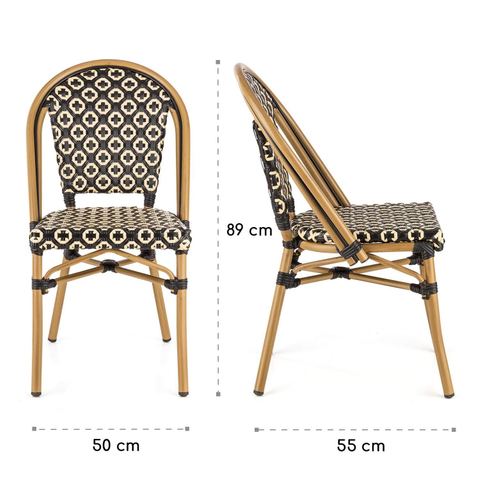 Uplion Outdoor Balcony French Cafe Bistro Rattan Aluminum Wicker Chairs Restaurant Patio Chairs