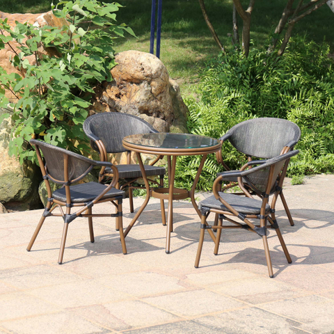 Bistro Round Outdoor Coffee Table Promotional High Quality Wholesale Aluminum Bamboo Look Table