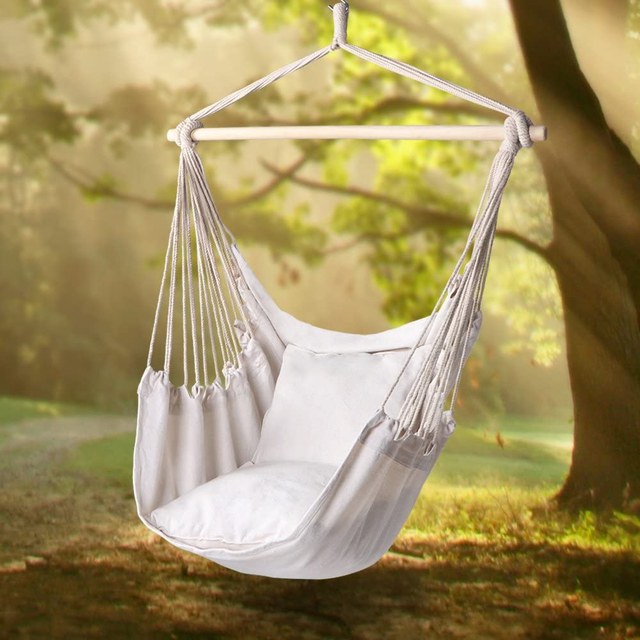 Uplion Indoor Outdoor Hammock Chair Cotton Rope Woven Portable Macrame Hanging Hammock Swing Chair