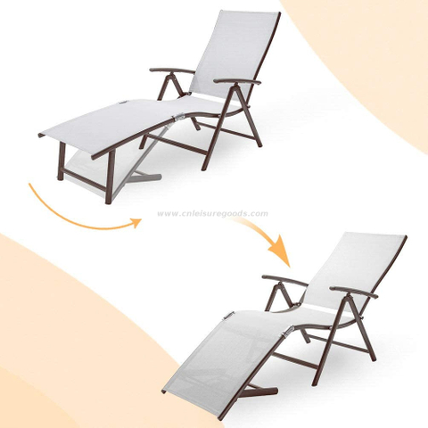 Uplion 7-Position Outdoor Chair Sunbed Beach Sun Lounger Garden Folding Aluminum Chaise Lounger