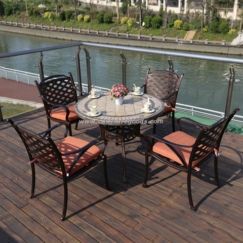 Uplion Luxury Outdoor Patio Ore White Tile Table Cast Aluminum Table And Chair Furniture Set 
