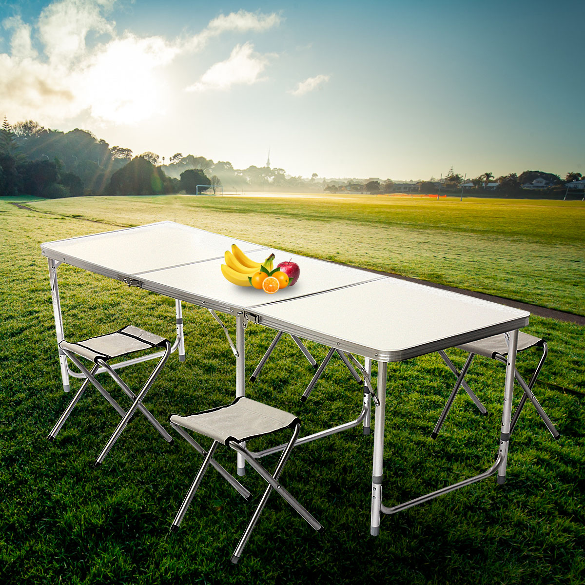 Bring a portable outdoor camping folding table and chairs for a picnic