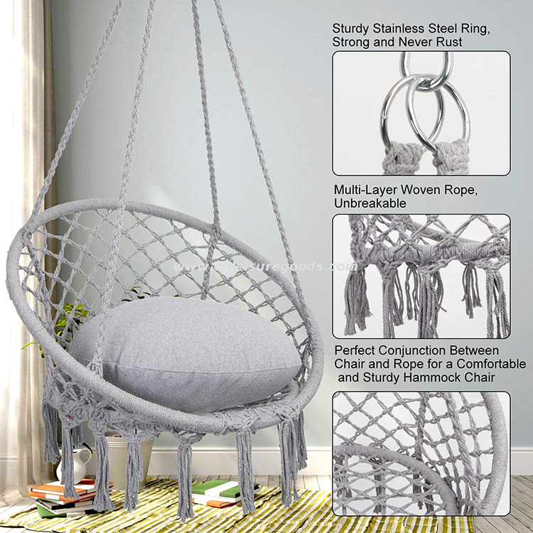 Uplion Indoor Outdoor Furniture Hammock Chair Hanging Cotton Rope Hammock Macrame Swing Chair