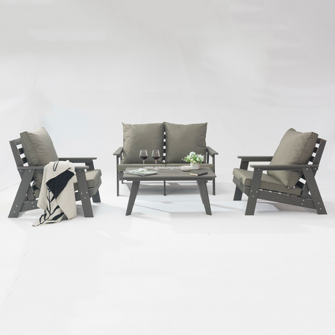 Uplion Outdoor Furniture Waterproof Garden Table Chair Set Patio Plastic Wood Sofa Set