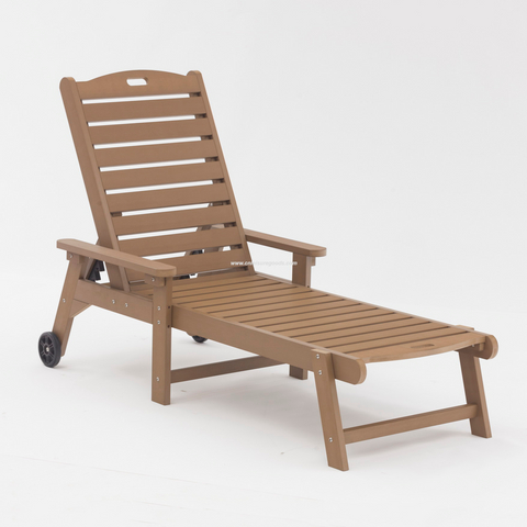 Uplion Outdoor Beach Lounge Chair Plastic Wood Sun Lounger Patio Pool Chaise Lounge