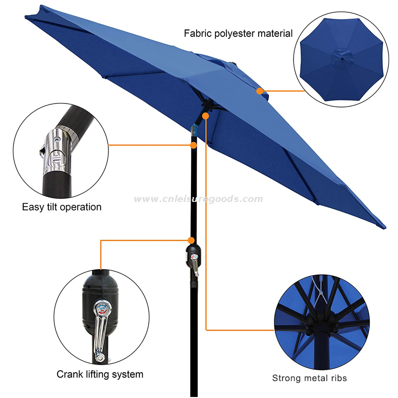 Outdoor Straight Parasol Striped Patio Umbrella with Push Button Tilt And Crank Sun Garden Parasol Umbrella