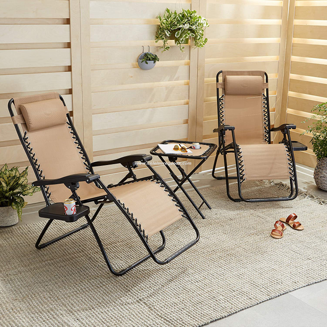Uplion Outdoor Adjustable Zero Gravity Folding Reclining Teslin Lounge Chair With Side Table And Pillow