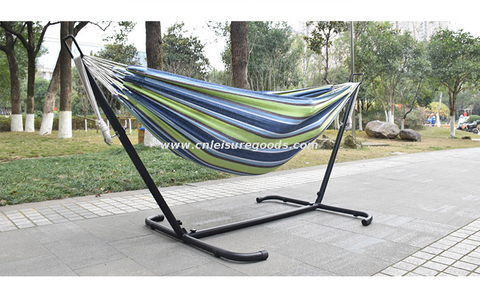 Uplion Portable Outdoor Hammock Swing Double Cotton Hammock With Metal Stand Camping Hammock