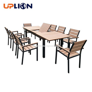 Uplion Aluminum Frame Dining Table Chairs Sets Waterproof Anti-Resistant Plastic Wood Garden Furniture