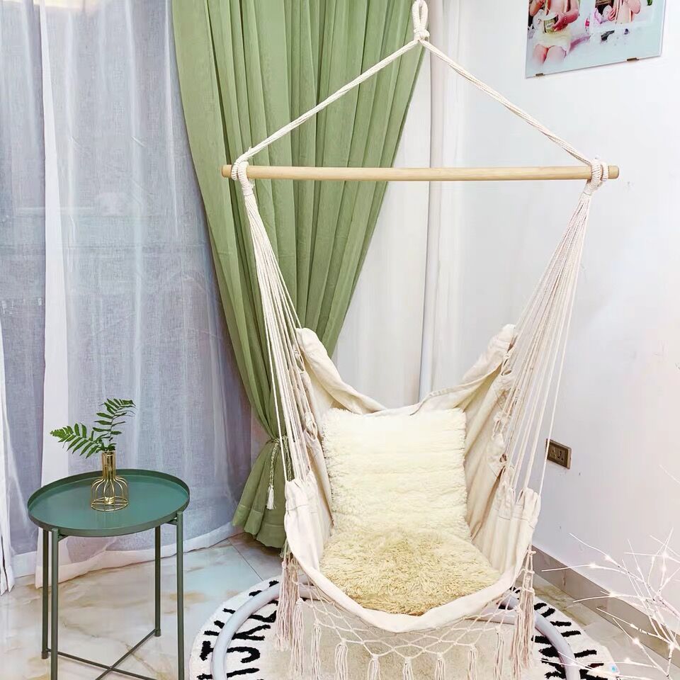Uplion Patio Swing Hanging Hammock Chair with tassel Outdoor Indoor Cotton Poly Hammock Chair