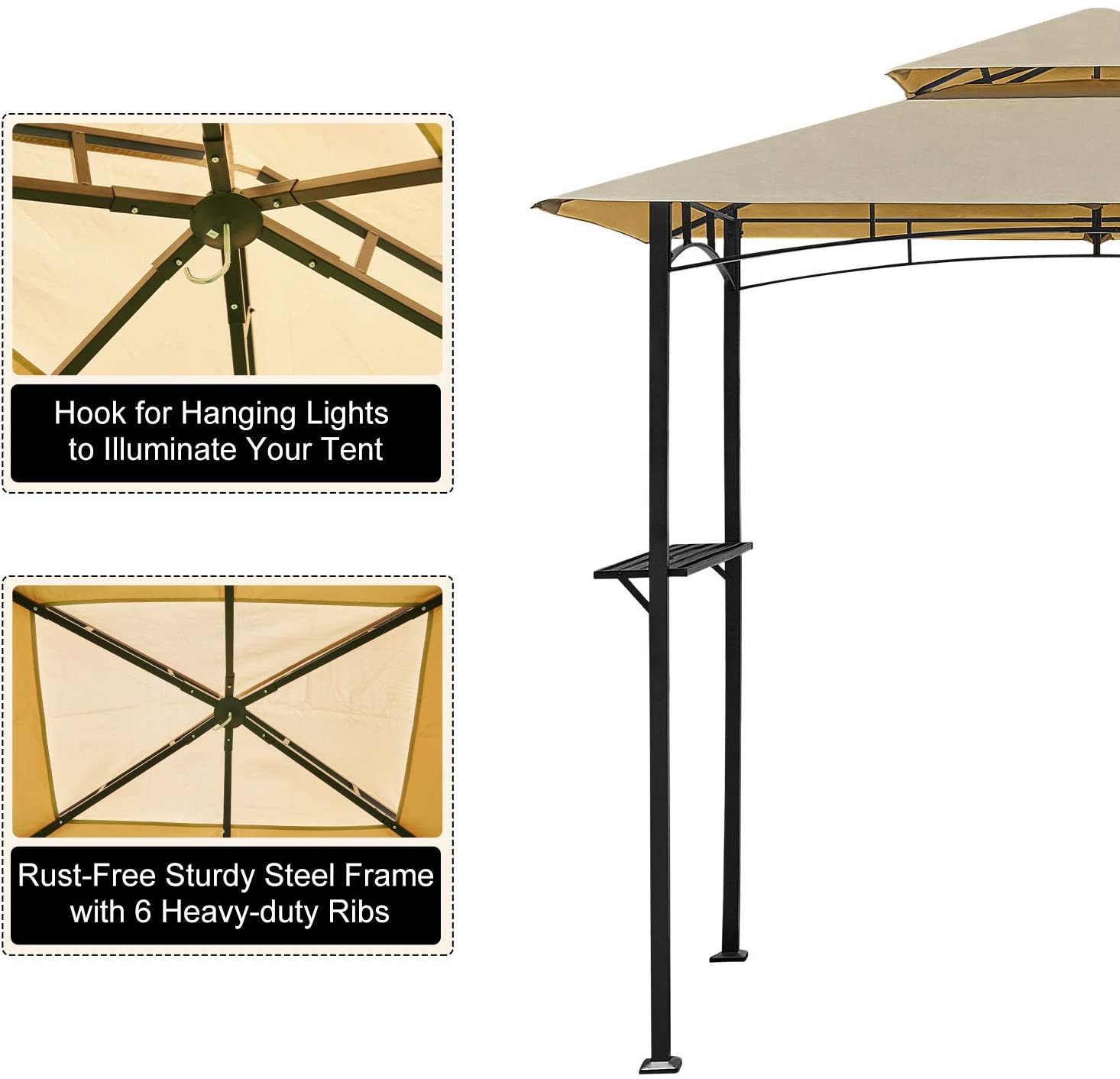 2-Tier Waterproof BBQ Gazebo for Patio and Backyard with Vented Top