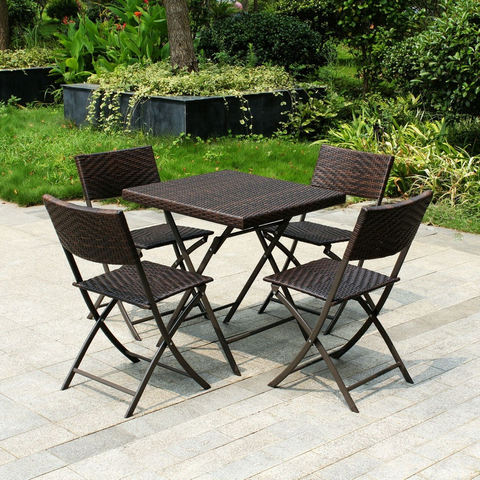 Uplion Outdoor 3pcs rattan folding chair table garden furniture balcony patio bistro wicker dining set