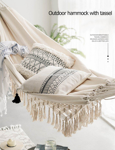 Uplion Outdoor Handmade Hammock Cotton Hammock With Tassel Brazilian Macrame Hanging Hammock