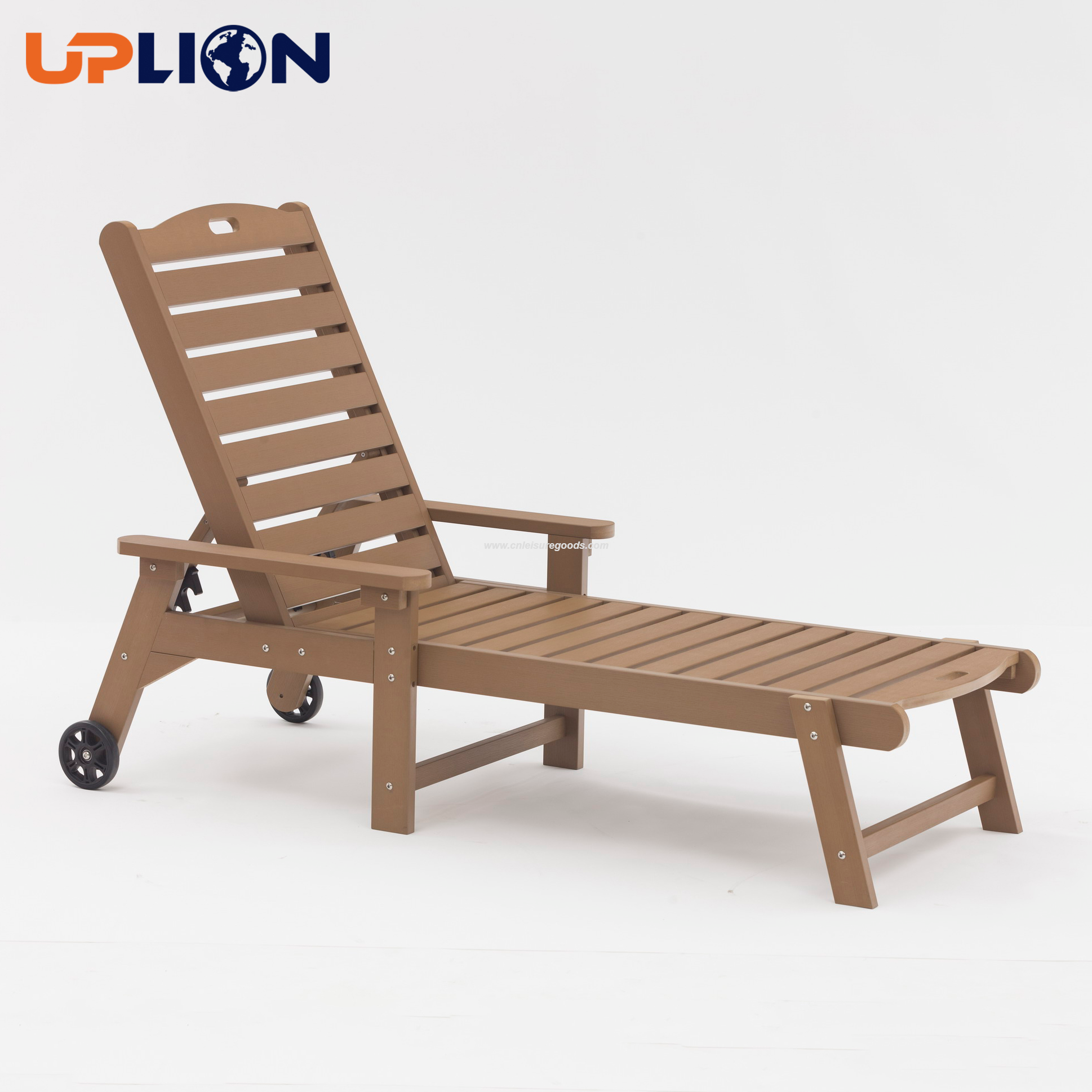 Uplion Outdoor Beach Lounge Chair Plastic Wood Sun Lounger Patio Pool Chaise Lounge