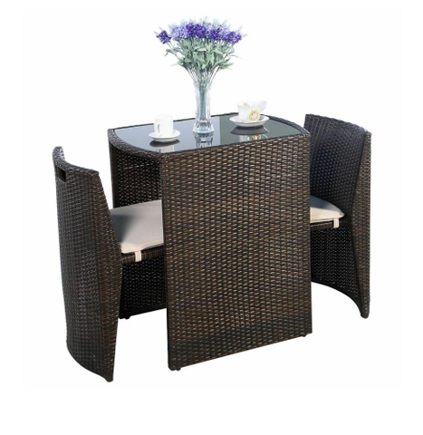 Uplion 3pcs High Quality Bistro Rattan Chair Table Cube Table Set for Patio Balcony and Pub