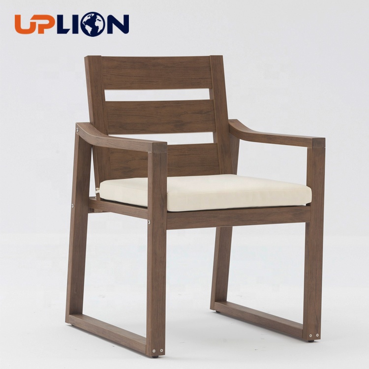 Uplion Outdoor Armchair Patio Deck Lawn Garden Terrace Backyard Light Brown plastic Wood Stain Finish Slatted Chair